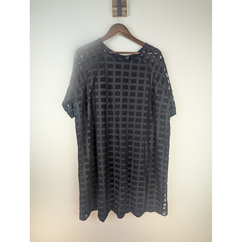 ASOS Curve Black Mesh Grid Square Pattern Shift Dress Short Sleeve Size 18 US